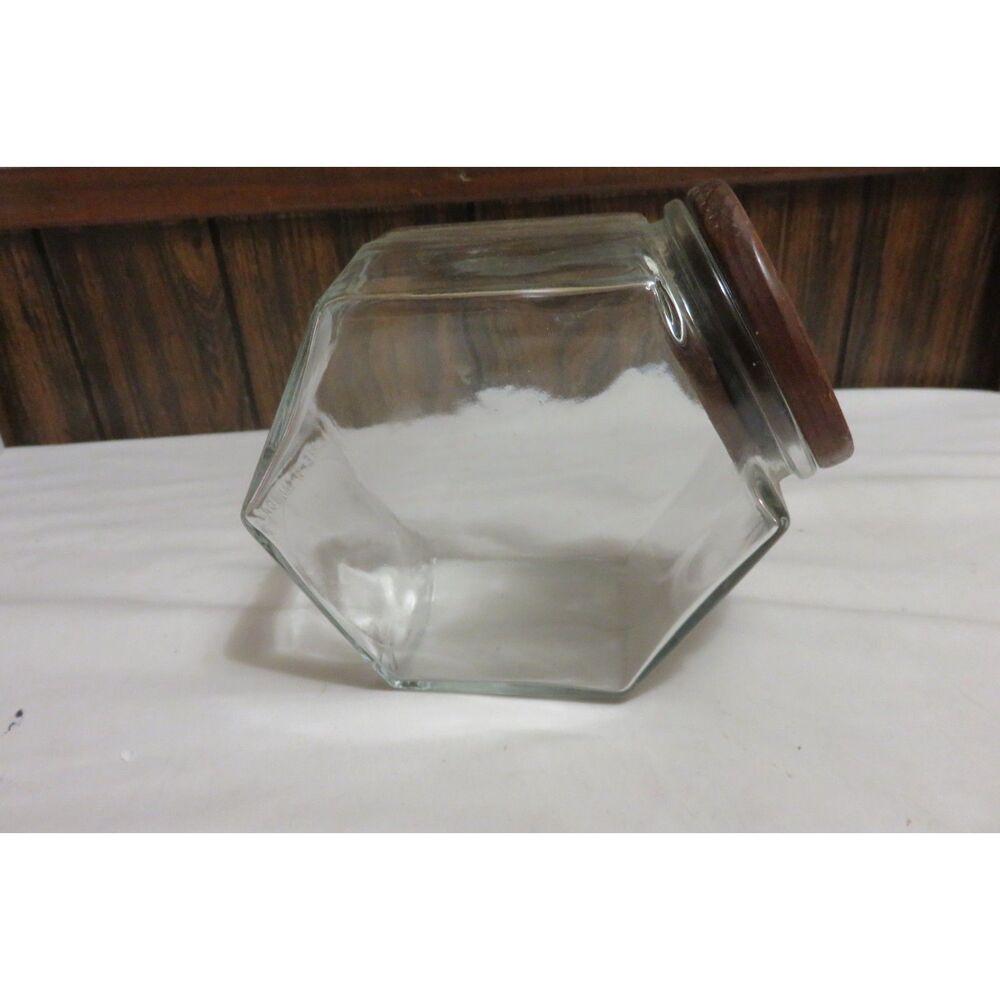 VINTAGE LIBBY GLASS AND WOOD CANISTER MARKED POWDERED SUGAR